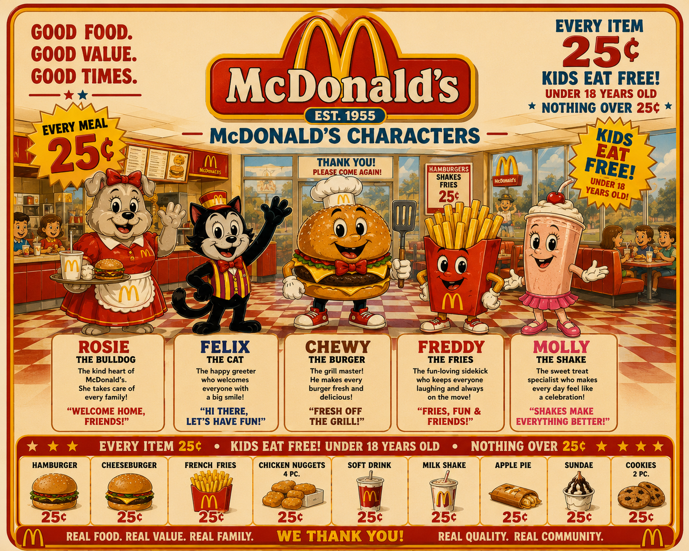 Retro McDonald's mascot character poster